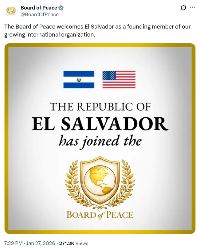 El Salvador founding member Board of Peace